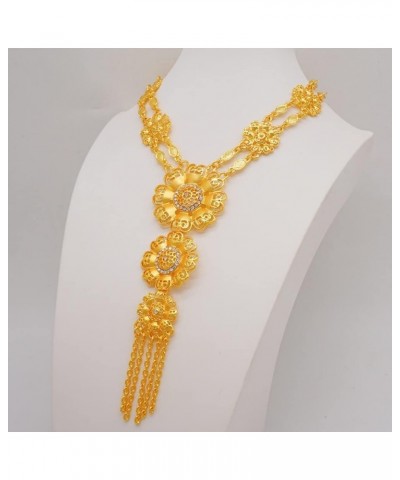 Crystal earing and necklace set - Luxury Crystal Flower Dubai Gold Color Jewelry Sets For Women Bridal Long Tassel Necklace S...