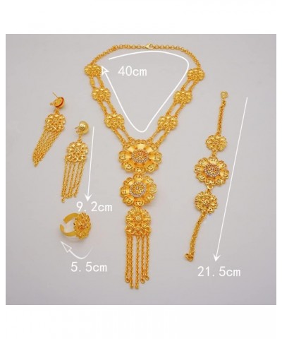 Crystal earing and necklace set - Luxury Crystal Flower Dubai Gold Color Jewelry Sets For Women Bridal Long Tassel Necklace S...