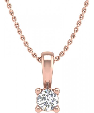 0.05 ctw 4-Prong Set Diamond Solitaire Pendant Necklace in 14K Solid Gold (Silver Chain Included) (I1-I2 Clarity) Rose Gold $...