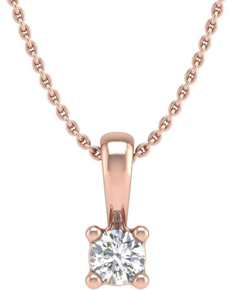 0.05 ctw 4-Prong Set Diamond Solitaire Pendant Necklace in 14K Solid Gold (Silver Chain Included) (I1-I2 Clarity) Rose Gold $...