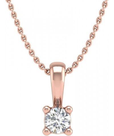 0.05 ctw 4-Prong Set Diamond Solitaire Pendant Necklace in 14K Solid Gold (Silver Chain Included) (I1-I2 Clarity) Rose Gold $...