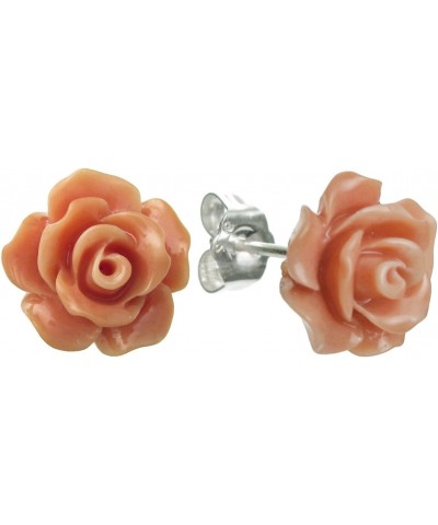 Sterling Silver Simulated Pink Orange Coral Rose Earrings Stud Post 10mm $11.01 Earrings
