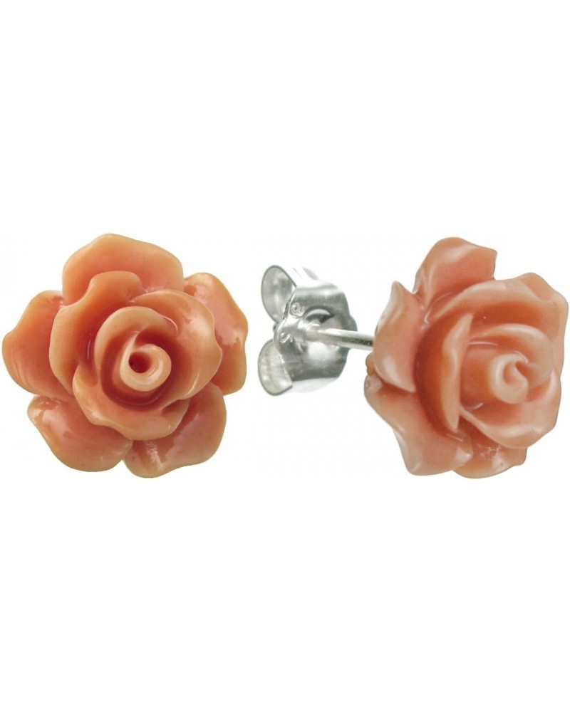 Sterling Silver Simulated Pink Orange Coral Rose Earrings Stud Post 10mm $11.01 Earrings