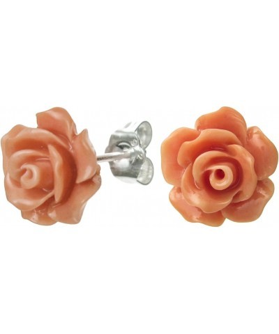 Sterling Silver Simulated Pink Orange Coral Rose Earrings Stud Post 10mm $11.01 Earrings