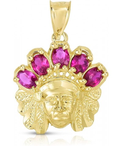 10k Yellow Gold Variation of Color Stone Native American Indian Tribal Chief Head Pendant, (0.75" x 0.65") ruby $54.40 Necklaces