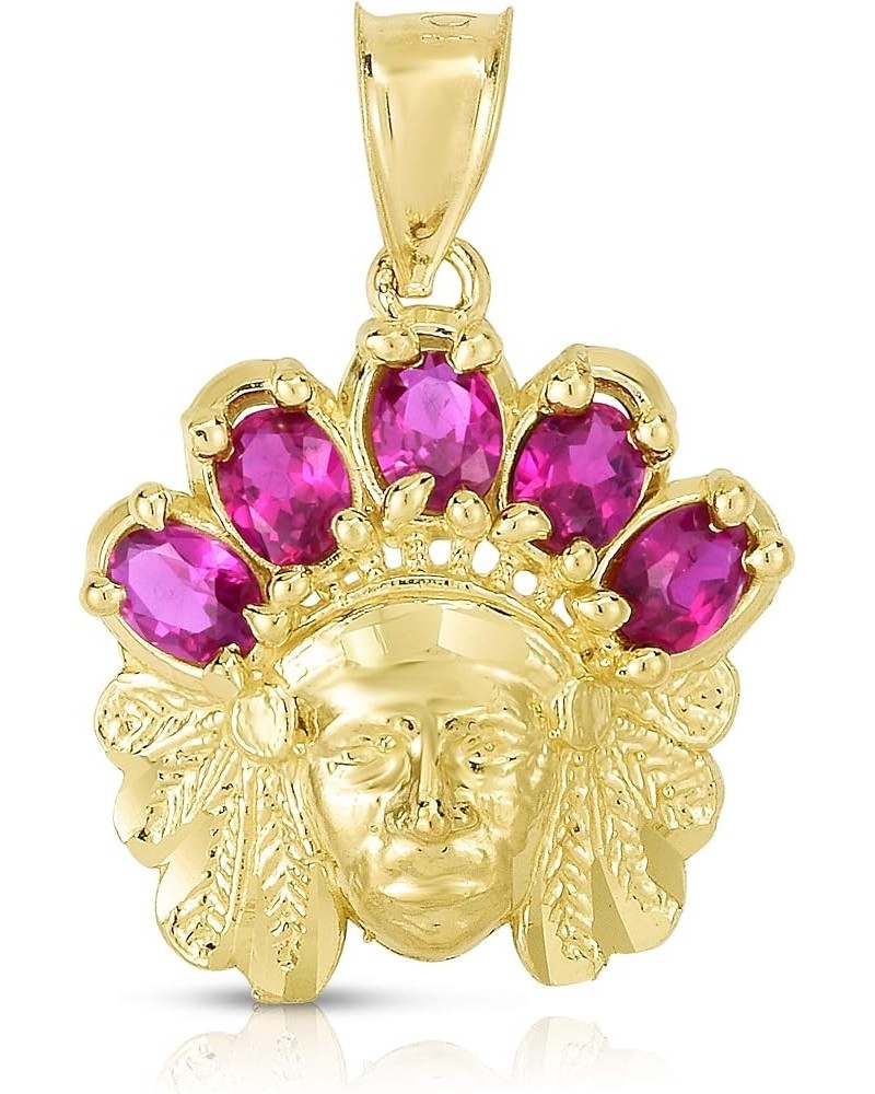 10k Yellow Gold Variation of Color Stone Native American Indian Tribal Chief Head Pendant, (0.75" x 0.65") ruby $54.40 Necklaces