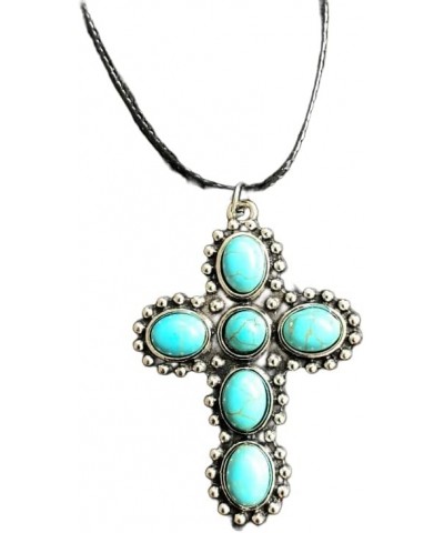 Natural Turquoise Necklace Boho Bead Silver Cross Pendant Necklace Handmade Western Necklaces Jewelry for Women and Girls $5....