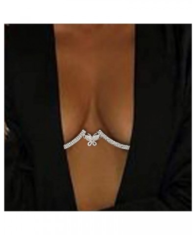 Rhinestone Chest Bracket Chain Trendy Crystal Butterfly Harness Chest Bra Chain Sexy Bikini Body Jewelry for Women Silver $8....