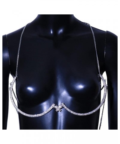 Rhinestone Chest Bracket Chain Trendy Crystal Butterfly Harness Chest Bra Chain Sexy Bikini Body Jewelry for Women Silver $8....