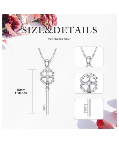 925 Sterling Silver Key Necklace Lab Grown Diamond Four Leaf Clover Pendant Gift for Women Girls $29.28 Necklaces