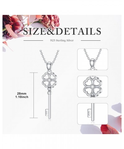 925 Sterling Silver Key Necklace Lab Grown Diamond Four Leaf Clover Pendant Gift for Women Girls $29.28 Necklaces