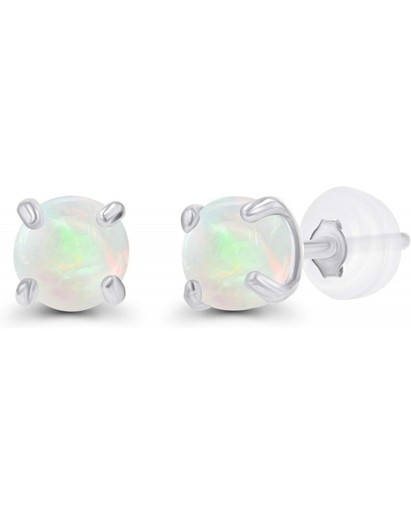 Solid 14K Gold 3mm Round Prong Set Hypoallergenic Genuine Petite Birthstone Stud Earrings Opal Genuine White Gold $15.96 Earr...