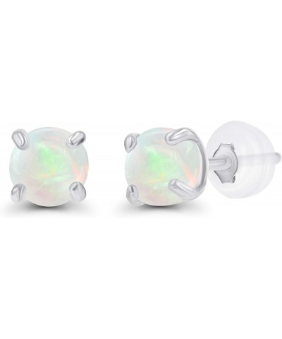 Solid 14K Gold 3mm Round Prong Set Hypoallergenic Genuine Petite Birthstone Stud Earrings Opal Genuine White Gold $15.96 Earr...