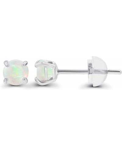 Solid 14K Gold 3mm Round Prong Set Hypoallergenic Genuine Petite Birthstone Stud Earrings Opal Genuine White Gold $15.96 Earr...