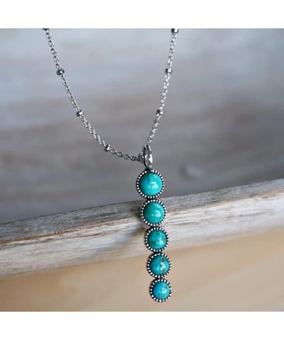 Boho Western Turquoise Necklaces Vintage Cowgirl Cowboy Cross Turquoise Western Pendant Necklaces Fashion Jewelry Gift For Wo...