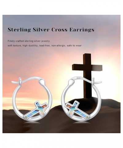 Cross Hoop Earrings for Women 925 Sterling Silver Cross Earrings with Abalone Shell Jewelry Gifts for Women Girls Silver-Abal...