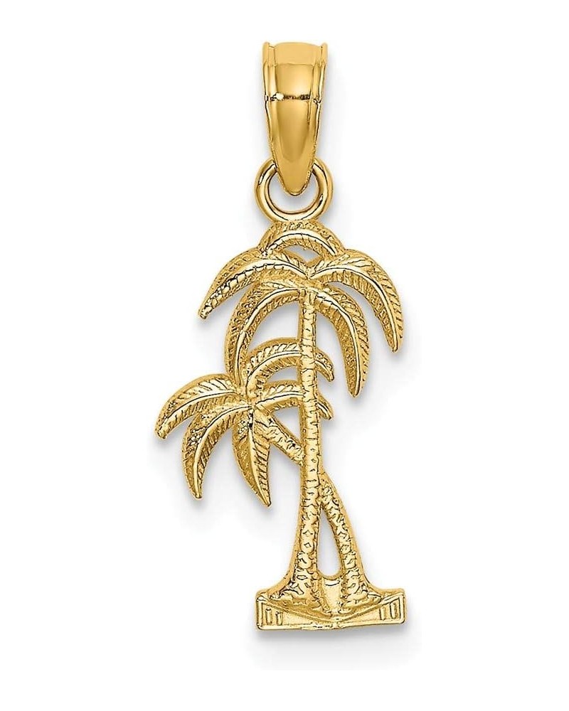 Solid 14k Yellow Gold Textured Double Palm Tree Charm Pendant - 14mm x 9mm $37.20 Pendants