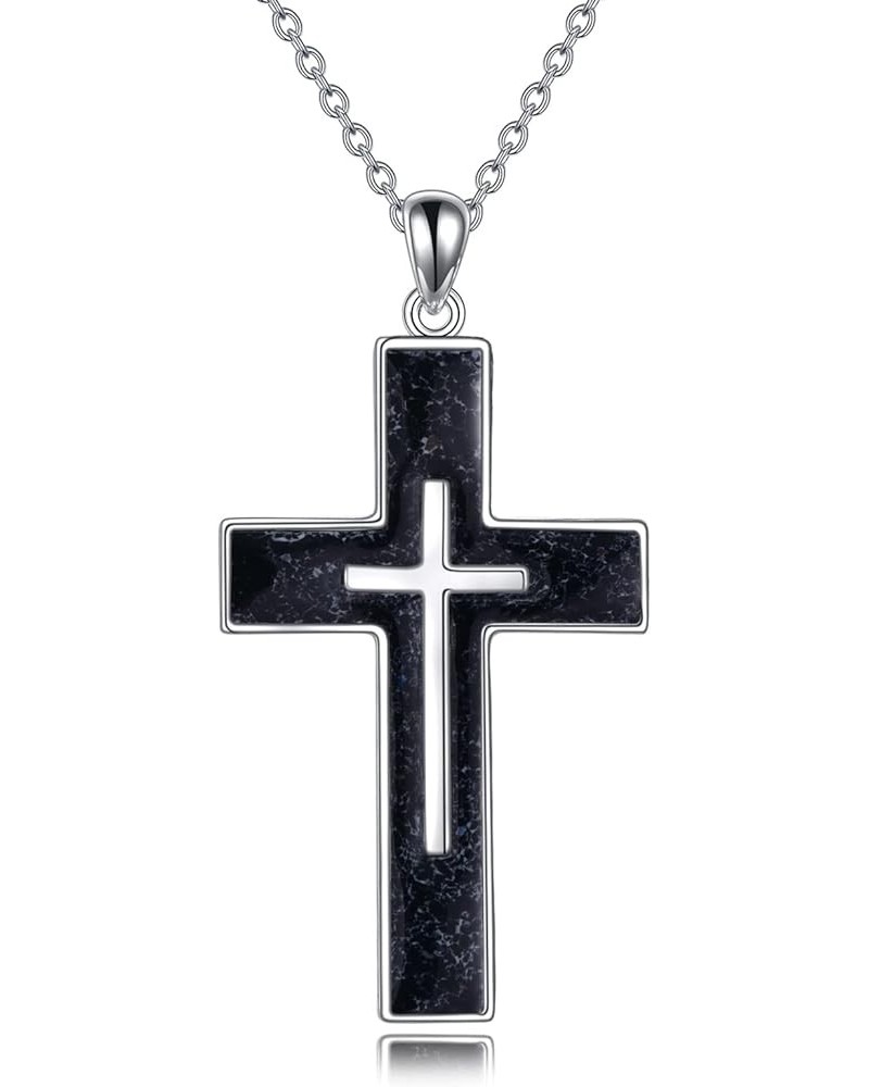 Cross Necklace Sterling Silver Cross Pendant Religious Jewelry Gifts for Women Men A-Black Tourmaline $24.37 Necklaces