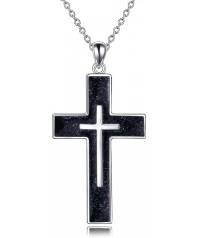 Cross Necklace Sterling Silver Cross Pendant Religious Jewelry Gifts for Women Men A-Black Tourmaline $24.37 Necklaces