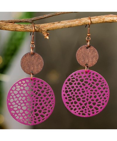 Geometric Round Wooden Dangle Earrings Retro Hollow Out Leather Earrings Christmas Holiday Party Jewelry Gifts for Women and ...