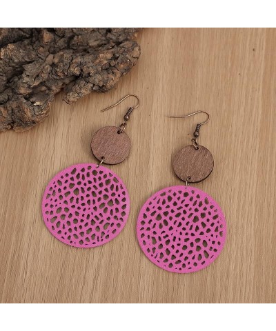 Geometric Round Wooden Dangle Earrings Retro Hollow Out Leather Earrings Christmas Holiday Party Jewelry Gifts for Women and ...