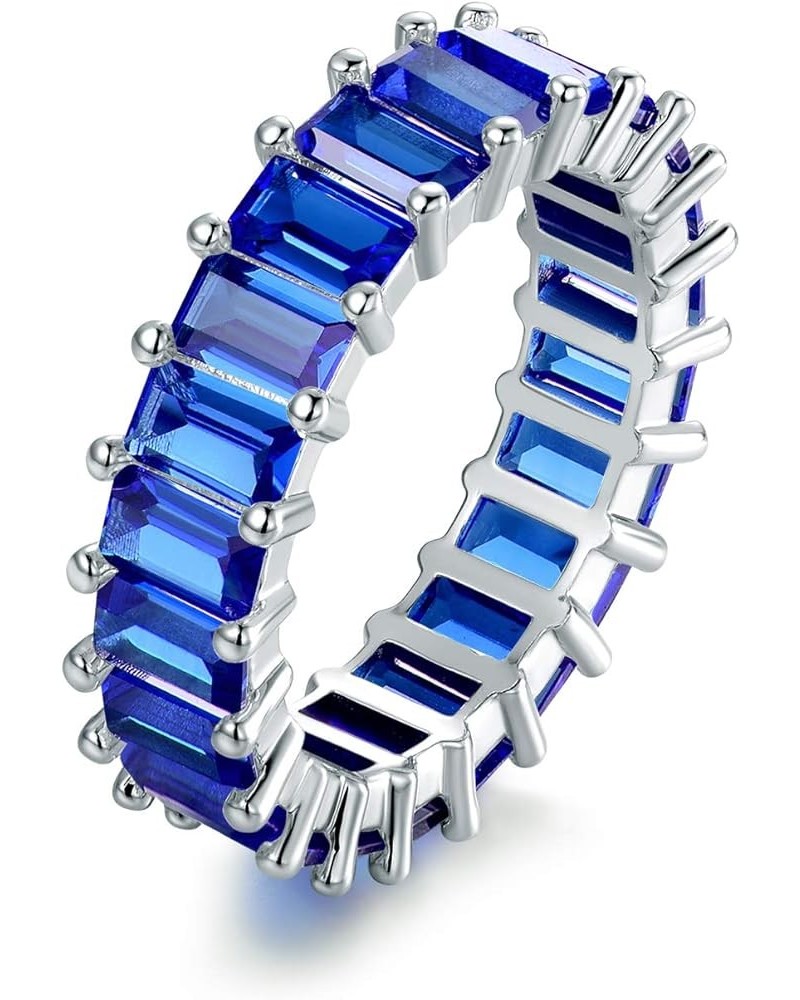 925 Sterling Silver Eternity Emerald Cut Created Gemstone Ring 5 Blue $17.99 Rings