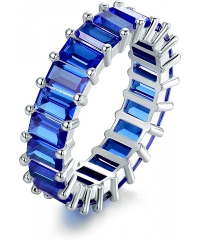 925 Sterling Silver Eternity Emerald Cut Created Gemstone Ring 5 Blue $17.99 Rings