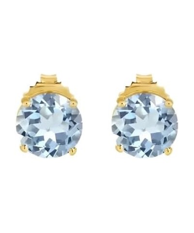 18k Yellow Gold 2 Pair Created Aquamarine 6mm Round & Princess Cut Stud Earrings Plated $9.45 Earrings