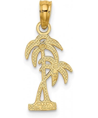 Solid 14k Yellow Gold Textured Double Palm Tree Charm Pendant - 14mm x 9mm $37.20 Pendants