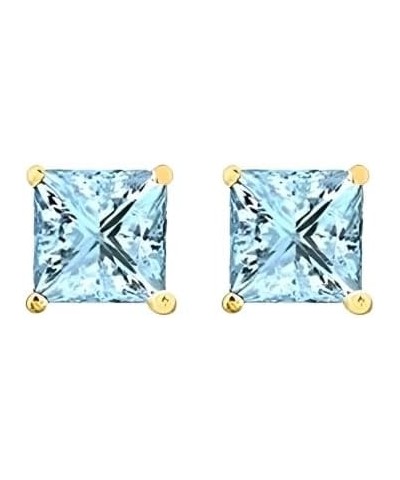 18k Yellow Gold 2 Pair Created Aquamarine 6mm Round & Princess Cut Stud Earrings Plated $9.45 Earrings