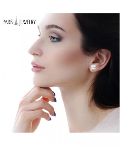 18k Yellow Gold 2 Pair Created Aquamarine 6mm Round & Princess Cut Stud Earrings Plated $9.45 Earrings