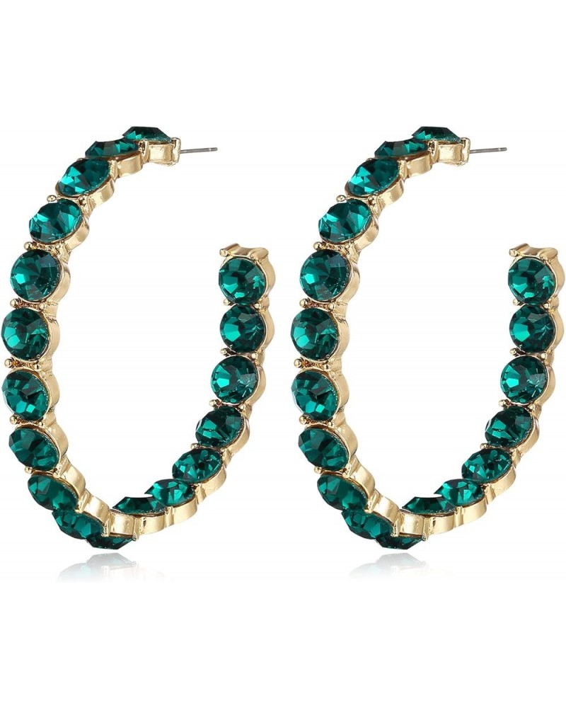 Women's Fashion Stunning Crystal Rhinestone Statement Hoop Dangle Earrings for Party Prom Green Gold-Tone $7.50 Earrings