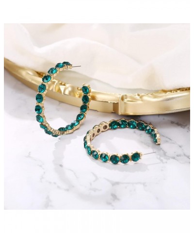 Women's Fashion Stunning Crystal Rhinestone Statement Hoop Dangle Earrings for Party Prom Green Gold-Tone $7.50 Earrings