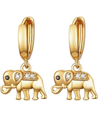 14K Gold Plated Cute Elephant/Crab/Mermaid Tail Dangle Earring Dainty Cubic Zirconia Lightweight Animal Huggie Hoop Earrings ...