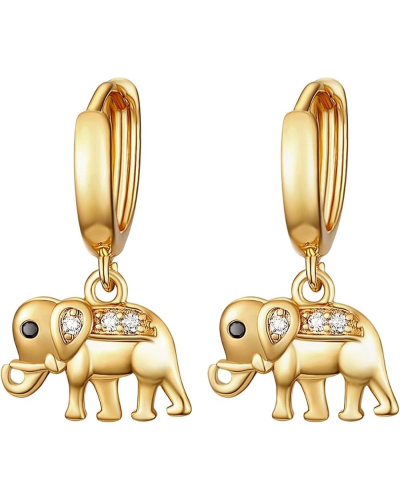 14K Gold Plated Cute Elephant/Crab/Mermaid Tail Dangle Earring Dainty Cubic Zirconia Lightweight Animal Huggie Hoop Earrings ...