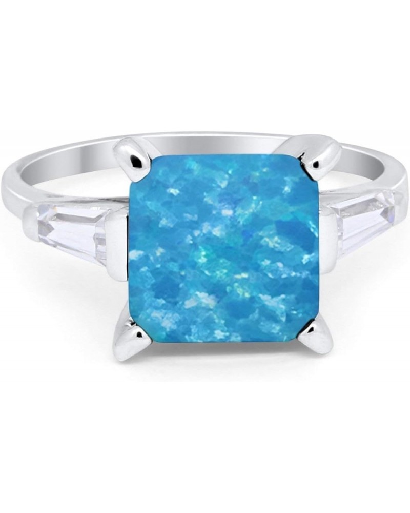 Wedding Engagement Ring Princess Cut Baguette Simulated CZ 925 Sterling Silver Lab Created Blue Opal $15.95 Rings