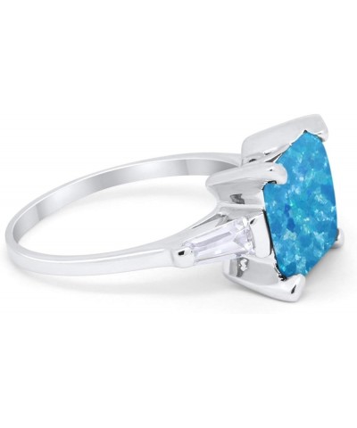 Wedding Engagement Ring Princess Cut Baguette Simulated CZ 925 Sterling Silver Lab Created Blue Opal $15.95 Rings