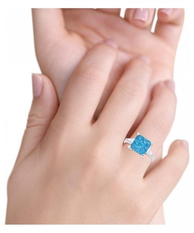 Wedding Engagement Ring Princess Cut Baguette Simulated CZ 925 Sterling Silver Lab Created Blue Opal $15.95 Rings