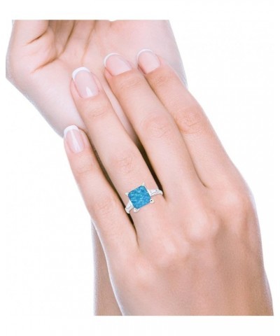 Wedding Engagement Ring Princess Cut Baguette Simulated CZ 925 Sterling Silver Lab Created Blue Opal $15.95 Rings