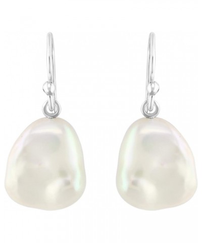 .925 Sterling Silver AAAA White Freshwater Cultured Baroque Pearl 1" French Wire Dangling Drop Earrings (Choice of Size) $25....