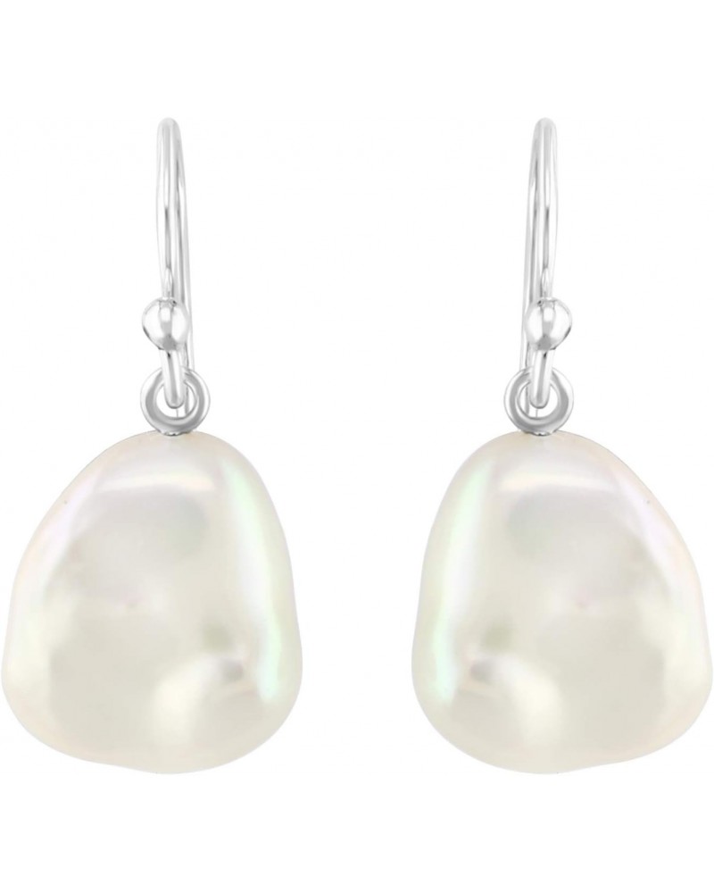 .925 Sterling Silver AAAA White Freshwater Cultured Baroque Pearl 1" French Wire Dangling Drop Earrings (Choice of Size) $25....