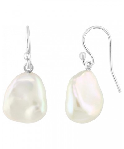 .925 Sterling Silver AAAA White Freshwater Cultured Baroque Pearl 1" French Wire Dangling Drop Earrings (Choice of Size) $25....