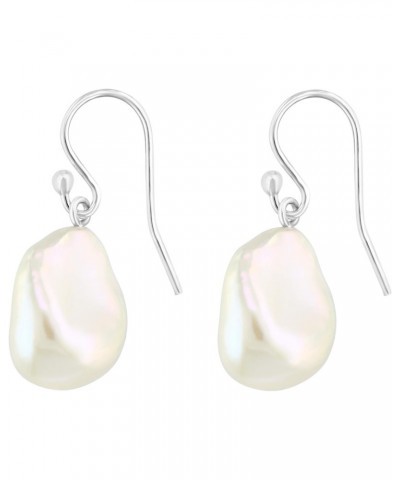 .925 Sterling Silver AAAA White Freshwater Cultured Baroque Pearl 1" French Wire Dangling Drop Earrings (Choice of Size) $25....