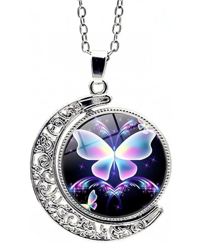 Butterfly Gifts Rainbow Butterfly Necklace Jewelry For Women Teen Girls Crescent Half Moon Pendant Necklace Silver $6.50 Neck...