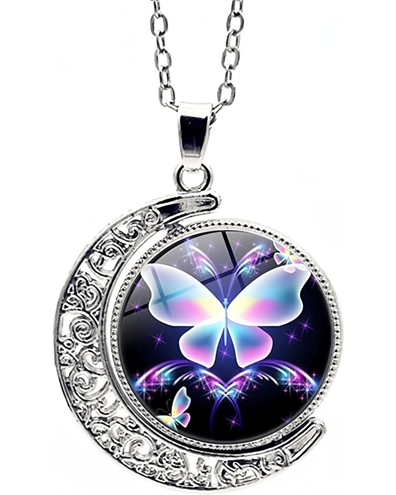 Butterfly Gifts Rainbow Butterfly Necklace Jewelry For Women Teen Girls Crescent Half Moon Pendant Necklace Silver $6.50 Neck...