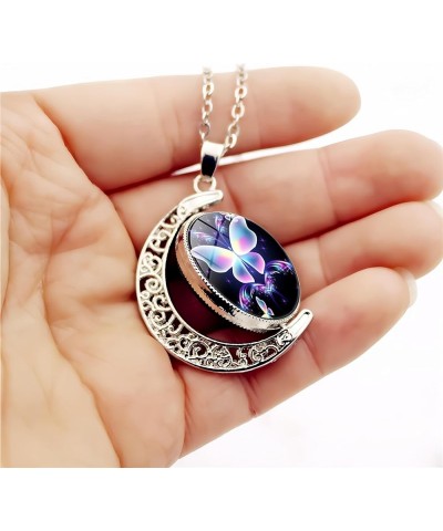 Butterfly Gifts Rainbow Butterfly Necklace Jewelry For Women Teen Girls Crescent Half Moon Pendant Necklace Silver $6.50 Neck...