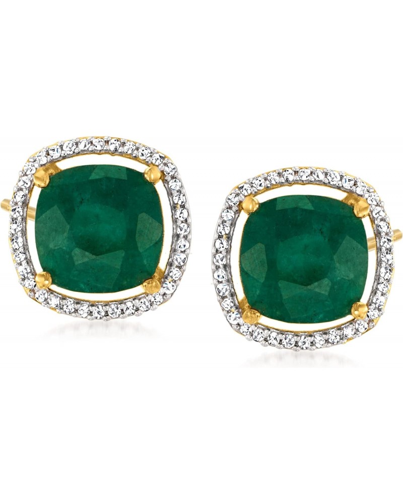 4.00 ct. t.w. Emerald and .19 ct. t.w. Diamond Earrings in 18kt Gold Over Sterling $70.30 Earrings