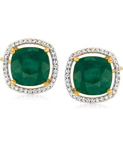 4.00 ct. t.w. Emerald and .19 ct. t.w. Diamond Earrings in 18kt Gold Over Sterling $70.30 Earrings