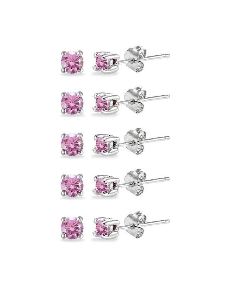 5-Pair Set Sterling Silver 3mm Round Colored Stud Earrings Made with European Crystals October - Light Rose $13.95 Earrings