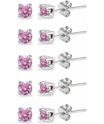 5-Pair Set Sterling Silver 3mm Round Colored Stud Earrings Made with European Crystals October - Light Rose $13.95 Earrings